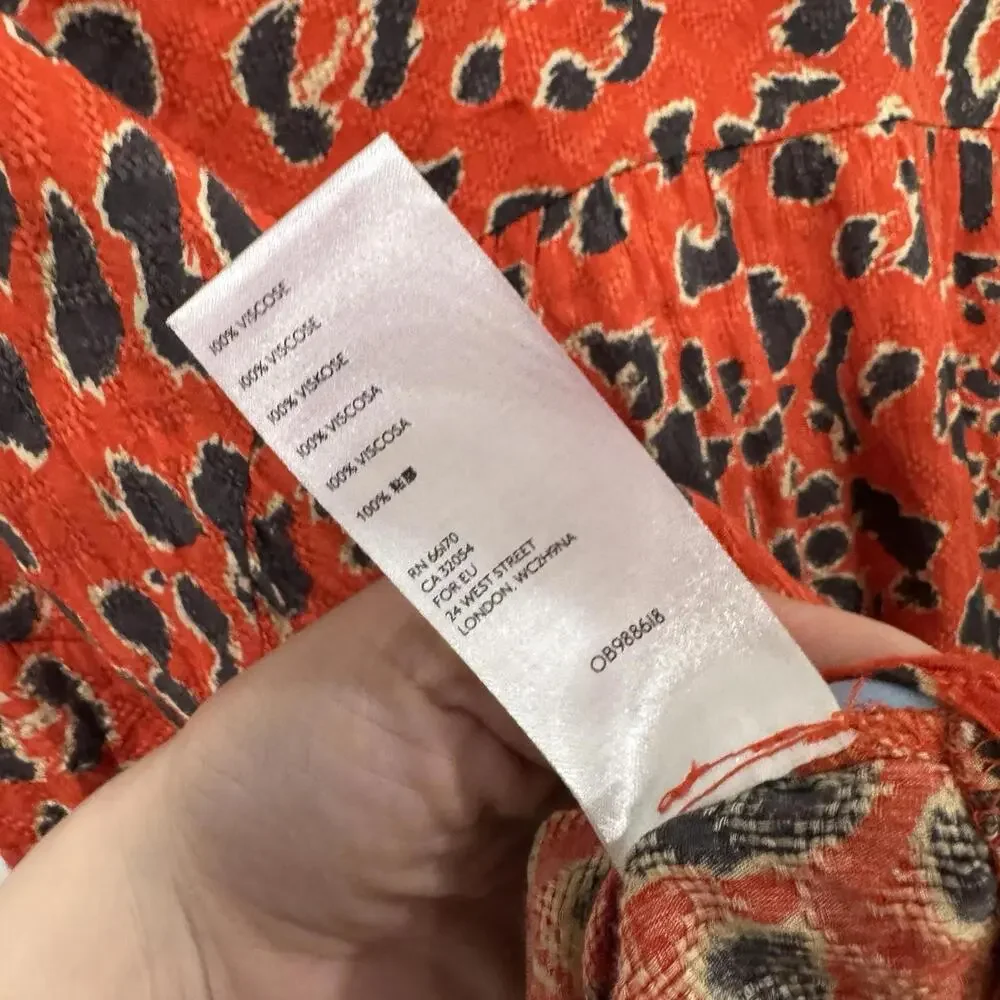 Free People Cest Moi Leopard Print Long Maxi Top, Orange Red,‎ Medium, RRP $148